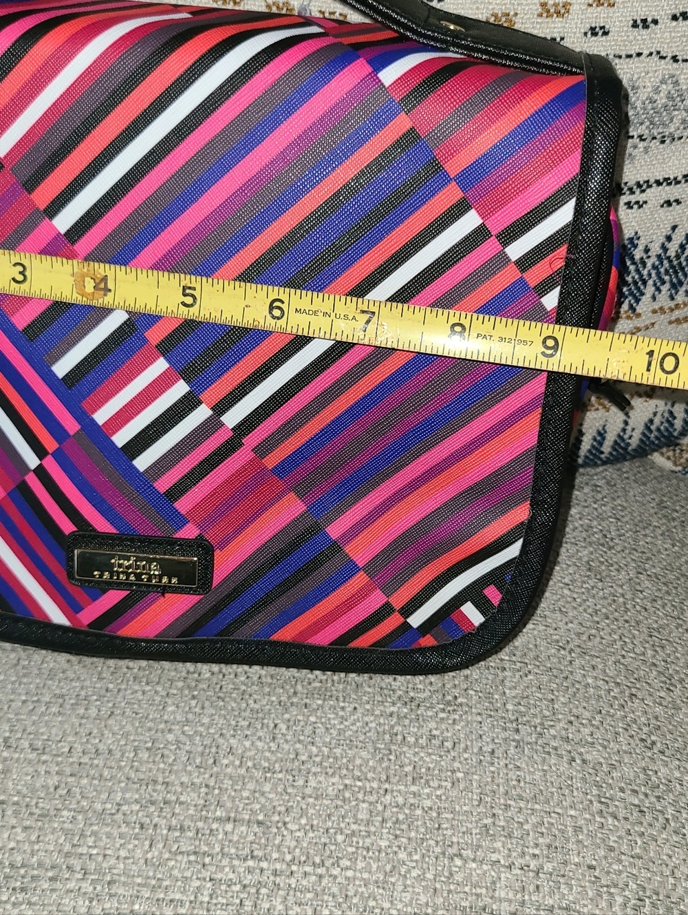 Trina Turk Striped Pink Multi Travel Cosmetic Case with Handle - Picture 8 of 10